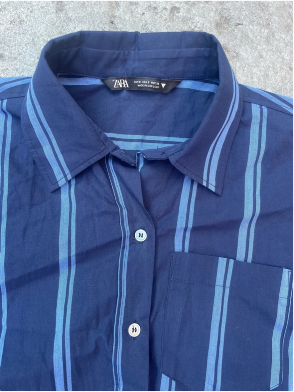 Zara Striped Shirt Romper | Navy Blue | Size L | Linen Blend | Long Sleeve - Picture 5 of 10